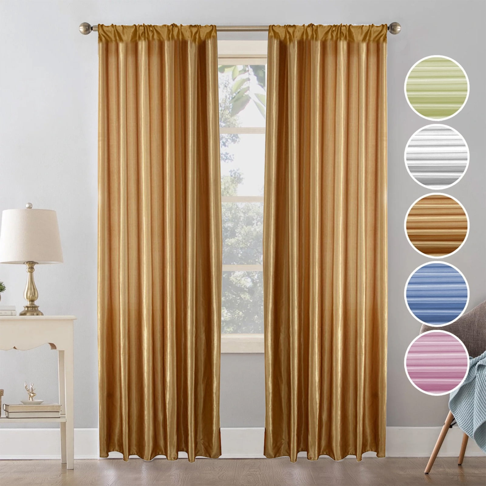 Bxaolu Faux Silk Blackout Curtains Sparkle Satin Curtain Drapes for
