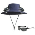 thumbnail image 1 of Bxaolu Fishing Hats with Sunglasses, Wide Brim Sun Hat with 2 Solar Fan, USB & Solar Powered Fishing Hats, Solar Fan Hats UPF 50+ for Camping, Travel (Navy), 1 of 7