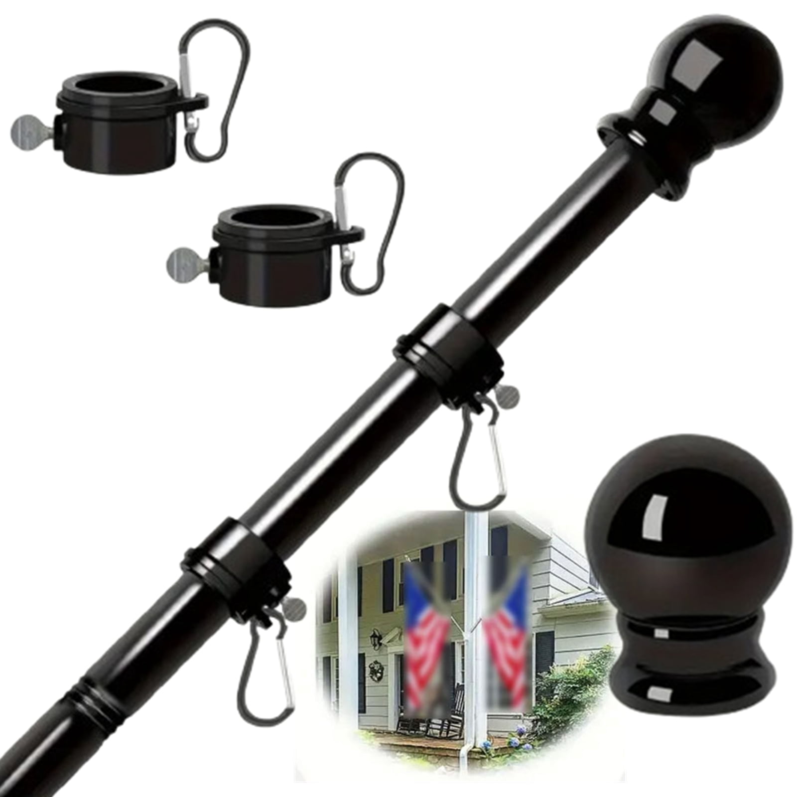 Bxaolu Flag Pole Holder for Outside House - 5Ft Heavy Duty Stainless Steel House Flag Pole Kit, No Tangle Spinning Flagpole For Outdoor Porch Residential Decoration - Black