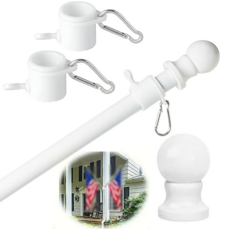 Bxaolu Flag Pole Holder for Outside House - 6Ft Heavy Duty Stainless Steel House Flag Pole Kit, No Tangle Spinning Flagpole For Outdoor Porch Residential Decoration - White