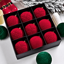 Bxaolu Flocked Ornaments for Christmas Tree Decorations - 9pcs Large 3D Velvet Ball Ornament for Winter Holiday Decor - 3.93inch Plastic Xmas Ornaments (3.93", Red)