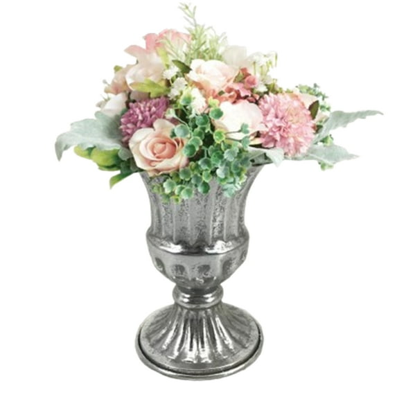 Bxaolu Flower Vases for Centerpieces: Vintage Iron&nbsp;Vase for Wedding 6.3 Inch Small Pedestal Vase for Party Wedding Centerpieces for Table Metal Urn for Garden Home Decor - Silver