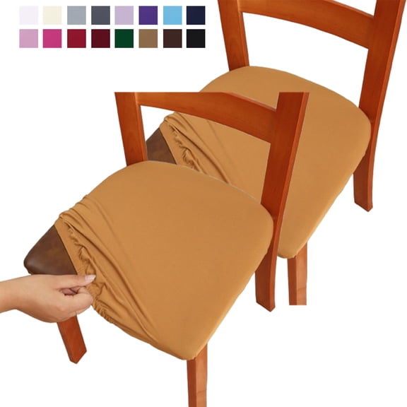 Bxaolu Seat Covers for Dining Room Chair Set of 2 - Stretch Fit Removable Washable Anti-Dust Desk Chair Seat Cushion Protectors - Khaki Chair Covers