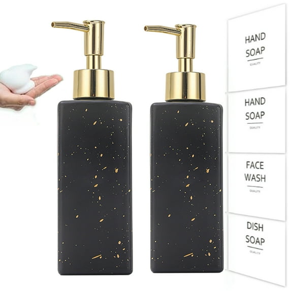 Bxaolu Foaming Hand Soap Dispenser, Refillable Glass Pump Bottles for Liquid or Lotion, Modern Foam Dispenser for Bathroom, Kitchen, Sink(Black, 11.8Oz)