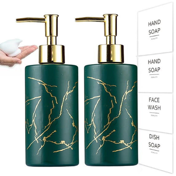 Bxaolu Foaming Soap Dispenser - 12 oz Marble Pattern Hand Soap Dispenser, Countertop Soap Dispensers, Decorative Hand Soap Jar for Bathroom, Kitchen, Green, 1Pack