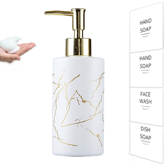 Bxaolu Foaming Soap Dispenser - 12 oz Marble Pattern Hand Soap Dispenser, Countertop Soap Dispensers, Decorative Hand Soap Jar for Bathroom, Kitchen, White, 1Pack
