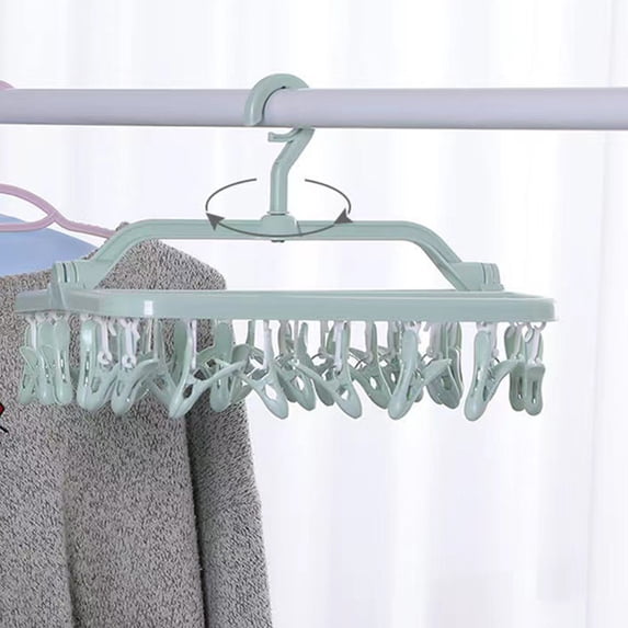 Bxaolu Foldable Clip Hangers with 32 Drying Clips, Underwear Hanger with Clips, Plastic Laundry Clip and Drip Drying Hanger for Socks, Bras, Lingerie, Clothes, Sturdy, 1Pack