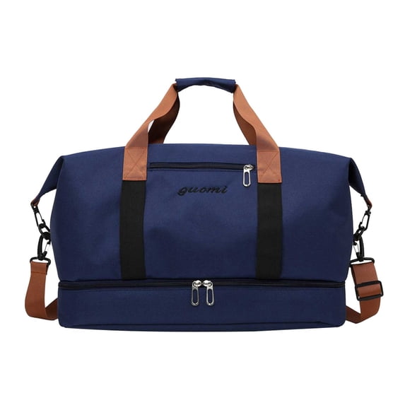 Bxaolu Foldable Dry/Wet Separation Travel Duffel Bag with Shoe Compartment Large Capacity Folding Weekender Overnight Bag Lightweight Waterproof Gym Tote Bag (Blue)