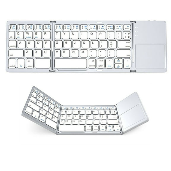 Bxaolu Foldable Wireless Keyboard with Touchpad, Rechargeable Multi-Device Mini Keyboard for Phone/Android/Windows, Keyboard for Tablet Laptop and PC – White