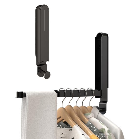 Bxaolu Folding Clothes Drying Rack, Super Heavy Duty Adhesive Hanger Wall Mounted, Foldable Portable Collapsible Bathroom Accessories and Towel Rack Organization, Black, 1Pack