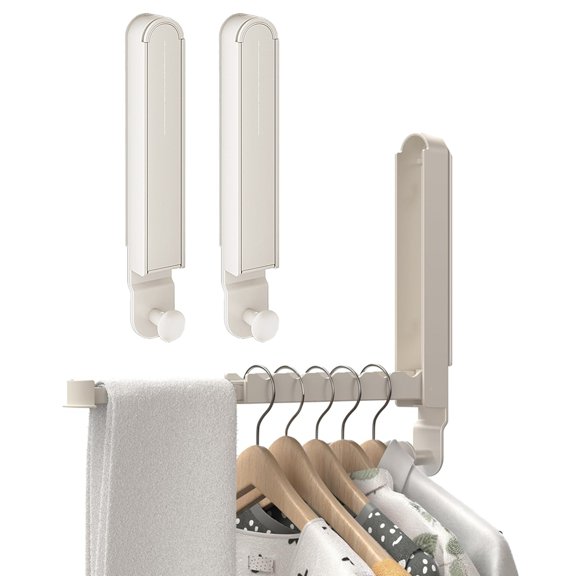 Bxaolu Folding Clothes Drying Rack, Super Heavy Duty Adhesive Hanger Wall Mounted, Foldable Portable Collapsible Bathroom Accessories and Towel Rack Organization, White, 2Pack