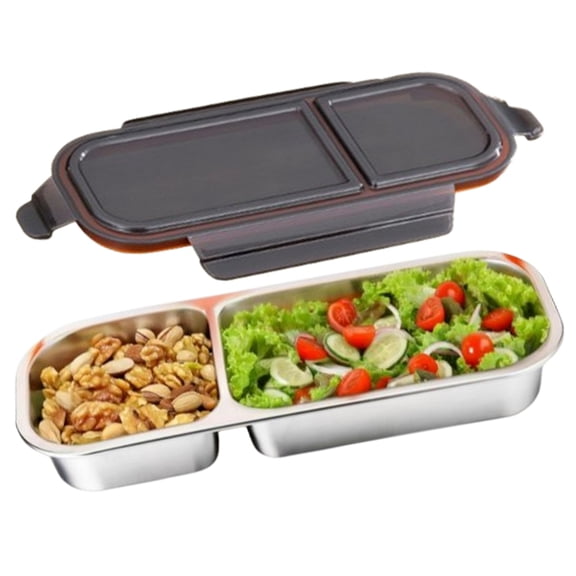 Bxaolu Food Storage Container, Bacon Container for Refrigerator, Stainless Steel Cheese Storage Container, 2-Compartment Snack Holder for Refrigerator, Bacon Keeper with Lid, 1Pack