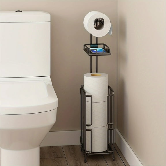 Bxaolu Freestanding Toilet Paper Holder with Storage,3 Rolls of Tissue Holder for Bathroom, Stainless Steel Toilet Paper Roll Holder, Sturdy Boho Bathroom Decor Farmhouse Toilet Paper Storage