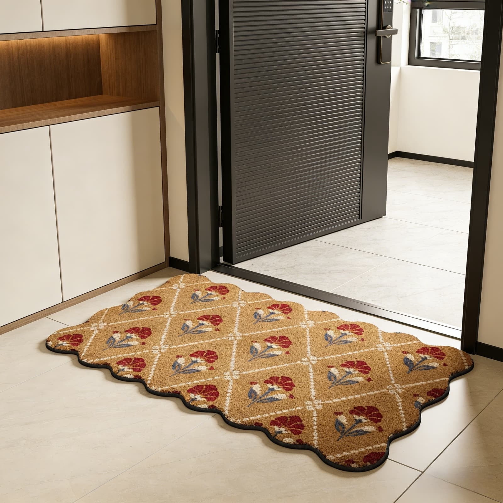 Bxaolu Front Door Mat, Low Profile Doormat, Fade Resistant, Easy to Clean, for Indoor and Outdoor Entrances, Patio Porch or Entryway, Brown (47.2x29.5 Inch, Floral)