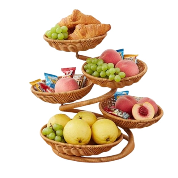 Bxaolu Fruit Basket Bowl, Wicker Fruit Vegetable Storage Basket for Kitchen Counter, Large Capacity Vegetable Holder Rack Organizer for Bread Snack Produce (Brown , 5-Tier)