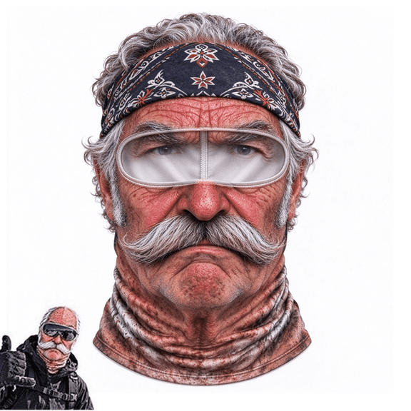 Bxaolu Funny Realistic Face Ski Mask Old Man Winter Balaclava, Full Face Novelty Face Cover for Adults with Neck Coverage Ski Costume Mask Outdoor Snowboard Resort Party Gear