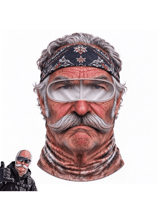 Funny Realistic Face Ski Mask Old Man Winter Balaclava, Full Face Novelty Face Cover for Adults with Neck Coverage Ski Costume Mask Outdoor Snowboard Resort Party Gear