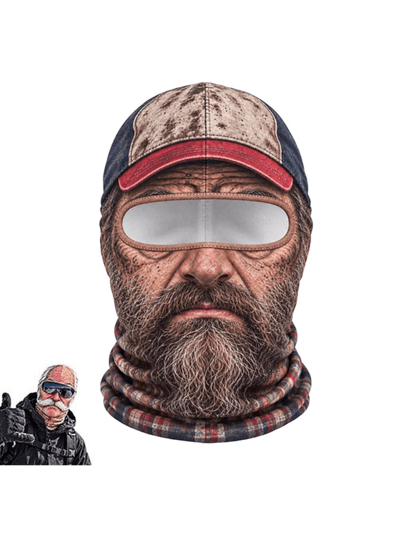 Funny Realistic Face Ski Mask Old Man Winter Balaclava, Full Face Novelty Face Cover for Adults with Neck Coverage Ski Costume Mask Outdoor Snowboard Resort Party Gear