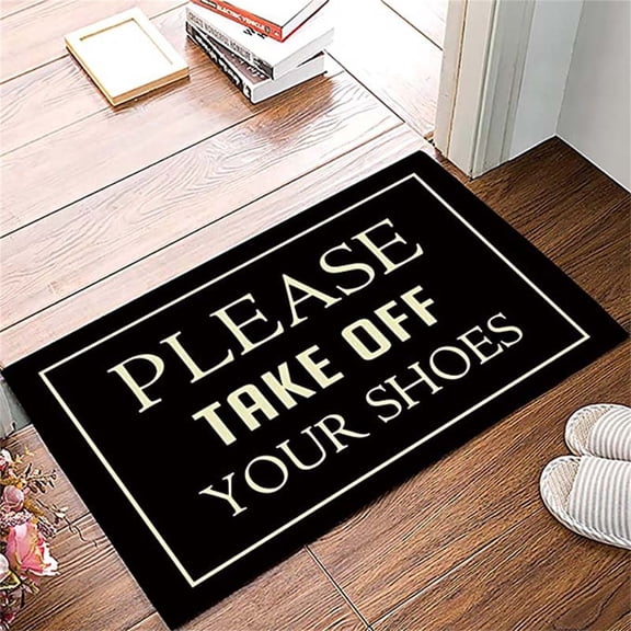 Bxaolu Funny Welcome Mats Please Take Off Your Shoes Mat for Entrance Indoor and Outdoor Personalized Mats Anti-Slip Novelty Gift Mat 16 x 24 Inch (Black)