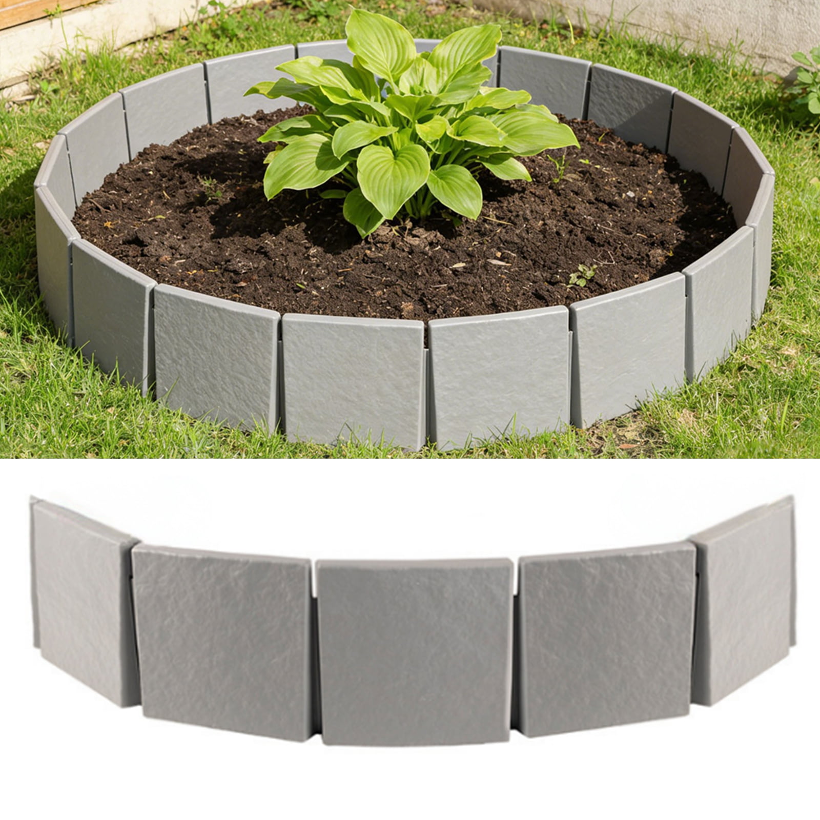 Bxaolu Garden Edging Border, Total  39" Landscape Edging Borders for Flower Beds, Imitation Stone Effect Garden Lawn Border Faux Stone Landscape Edging and Plastic No Dig (5Pcs, Gray)