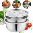 thumbnail image 1 of Bxaolu Germany Multifunctional Stainless Steel Basin, 2026 New 3 in 1 Multifunctional Stainless Steel Basin Strainer Set with Grater, Strainer Drain Basket for Rinsing Draining Mixing (9.48in), 1 of 9