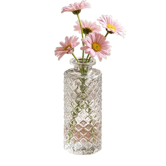 Bxaolu Glass Bud Vases, Small Flower Vases, Mini Ribbed Vases for Centerpieces, Clear Vintage Vase for Table Decorations, Wedding, Party, Receptions, Home Decor (1Pack)