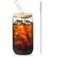 thumbnail image 1 of Bxaolu Glass Cups with Lids and Straw - 16 Oz Tumbler with Handle and Straw Glass Water Bottles Drinking Glasses with Brush Iced Coffee Cups Travel Coffee Mug Smoothie Tumbler, 1 of 7