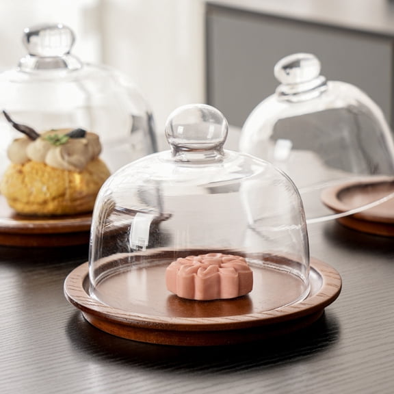 Bxaolu Glass Dessert Dome with Base, Mini Decorative Cake Tray with Glass Dome Cover, 3.94" Cake Fruit Display Server Tray for Kitchen, Birthday, Wedding, Appetizer Dessert Serving Platter