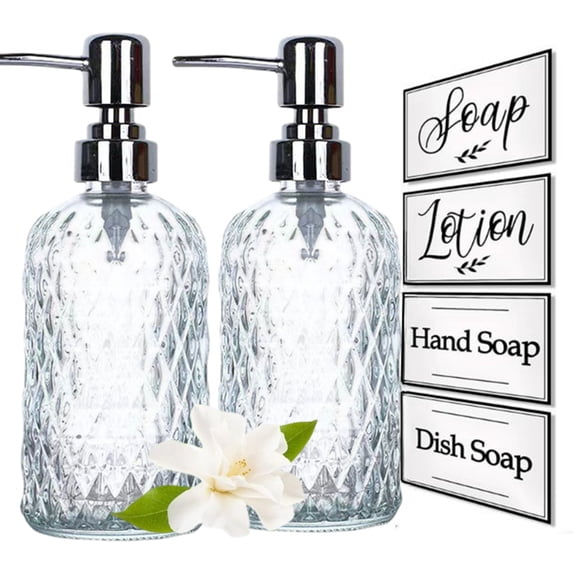 Bxaolu Glass Soap Dispenser - 2 Pack, 15 Oz Clear Refillable Hand Soap Dispensers with Rust Proof Pump, Refillable Liquid Hand Soap Dispenser Bottle for Dish Soap, Lotion, Shampoo