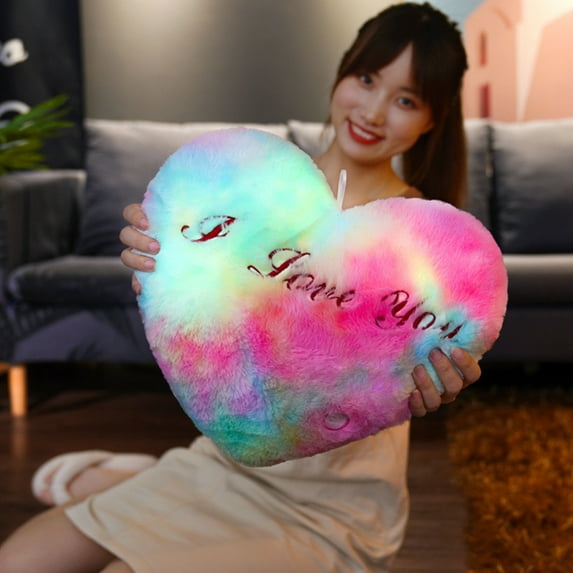 Bxaolu Glowing Heart Plush Pillow - 13.8inch Romantic Heart Shaped Stuffed Toy for Valentine's Day, Christmas, Thanksgiving, Gifts for Wife, Girlfriend, Husband