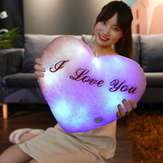 Bxaolu Glowing Heart Plush Pillow - 13.8inch Romantic Heart Shaped Stuffed Toy for Valentine's Day, Christmas, Thanksgiving, Gifts for Wife, Girlfriend, Husband