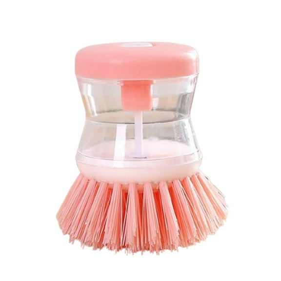 Bxaolu Good Grips Soap Dispensing Palm Brush, Dish Brush with Soap Dispenser for Dishes Pot Pan Kitchen Sink Scrubbing, Pink 1pc