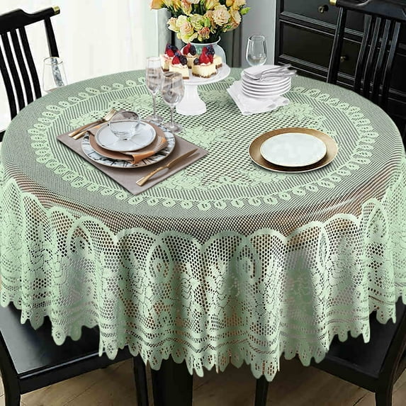 Bxaolu Green Lace Round Tablecloths 70 Inch for Dining Room Kitchen Tables, Vintage Floral Table Cover with Scalloped Bottom for Wedding Party Christmas Banquet (2 Pack)