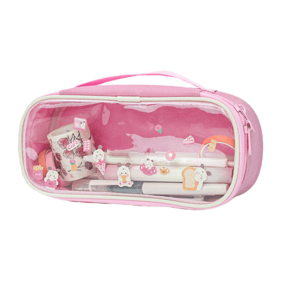 Bxaolu Grid Clear Pencil Case Large Capacity Pencil Case Big Pencil Pouch With Zipper Simple Makeup Bag Aesthetic Pen Bag for Women Men Multi-Purpose Bag for Home Office, Pink