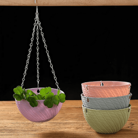 Bxaolu Hanging Planter Pot for Indoor Outdoor , 1 Pack Hanging Pot with Drainage Holes and Chain for Garden Porch Plants, Round Plastic Hanging Baskets for House Plants, Purple