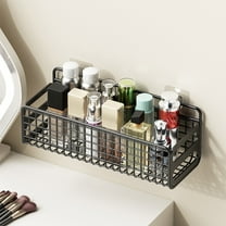 Bxaolu Hanging Storage Baskets Organizer Wall Mount, Metal Wire Storage Bin Rack with 2 Hooks for Kitchen Bathroom Shower Spice Shelf Home Decor Essentials Black-1 Pack