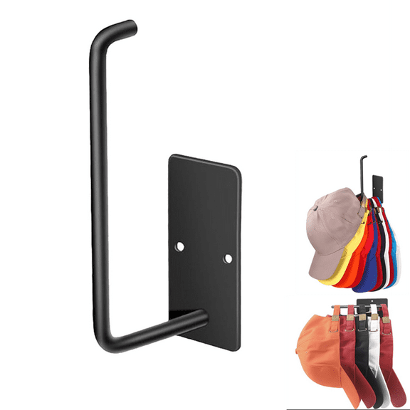 Bxaolu Hat Organizer for Baseball Caps, 1Pack Wall Hat Rack 6 Inches Space Saving Holds 10 Caps Modern L-Shaped Hat Hooks Wall Mount Hat Holder for Closet Bedroom Storage, Black