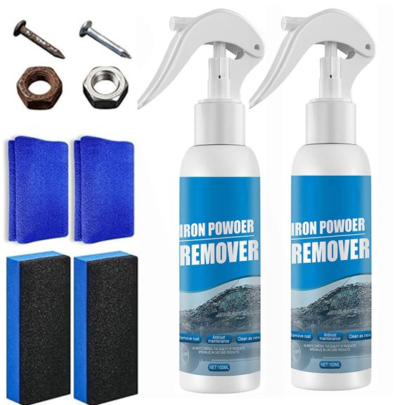 Bxaolu Heavy Duty Rust Remover Spray for Metal - Multipurpose Rust Stain Cleaner for Vehicles, Tools, and Chains - Effective Iron Rust Out Spray with Rug and Sponge, 100ml