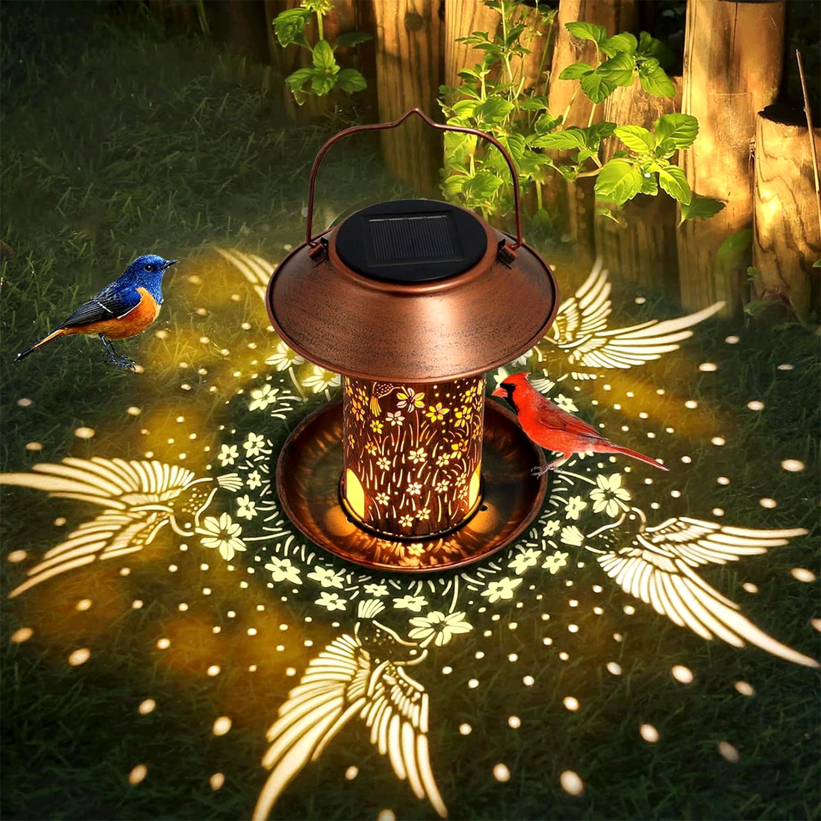Bxaolu Hummingbird Solar Bird Feeder for Outdoors Hanging Solar Lanterns Waterproof Metal Wild Bird Feeders Garden Outside Yard Decor Christmas Birthday Gifts for Women Mom