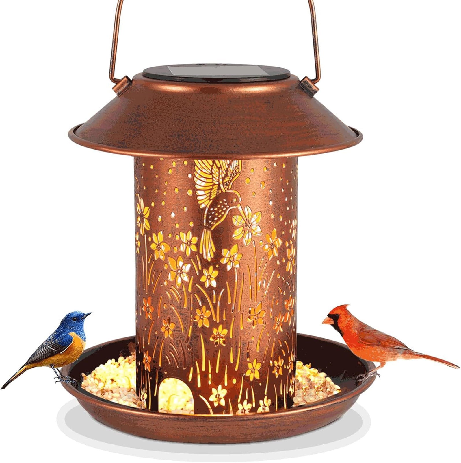 Bxaolu Hummingbird Solar Bird Feeder for Outdoors Hanging Solar Lanterns Waterproof Metal Wild Bird Feeders Garden Outside Yard Decor Christmas Birthday Gifts for Women Mom