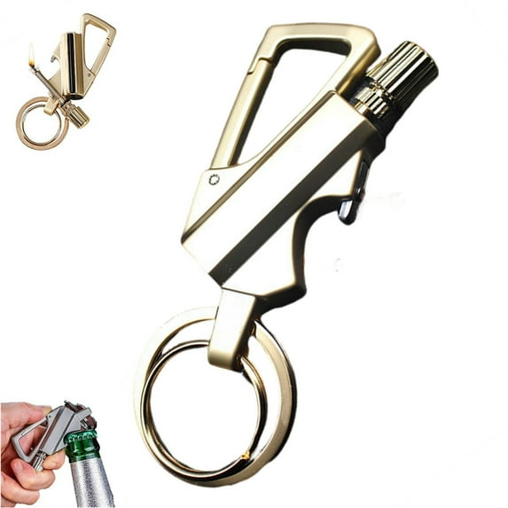 Bxaolu Keychain Metal Match Kerosene Lighter, Reusable Waterproof Windproof Permanent Strike Anywhere, Upgraded Lighter with Multitool Bottle Opener, Gold