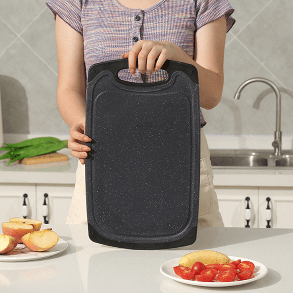 Bxaolu Kitchen Cutting Board, Non-Slip Plastic Cutting Mats,Different Sizes and Grip Handle, Juice Grooves(Black,S)