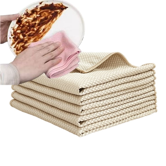 Bxaolu Kitchen Towels and Dishcloths Set, 12x12 Inches, 4Pack Microfiber Dish for Washing Dishes Rags Everyday Cooking Baking, Beige