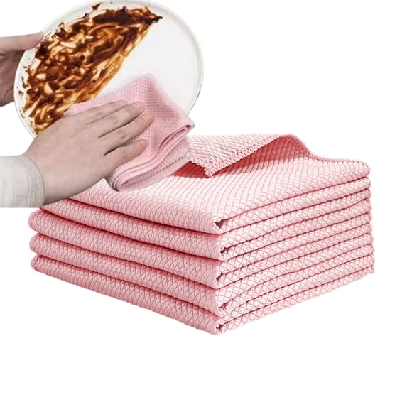 Bxaolu Kitchen Towels and Dishcloths Set, 12x12 Inches, 4Pack Microfiber Dish for Washing Dishes Rags Everyday Cooking Baking, Pink