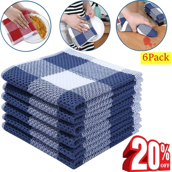 Bxaolu Kitchen Towels and Dishcloths Set, 13x13 Inches, Set of 6 Cotton Dish for Washing Dishes Rags Everyday Cooking Baking, Blue