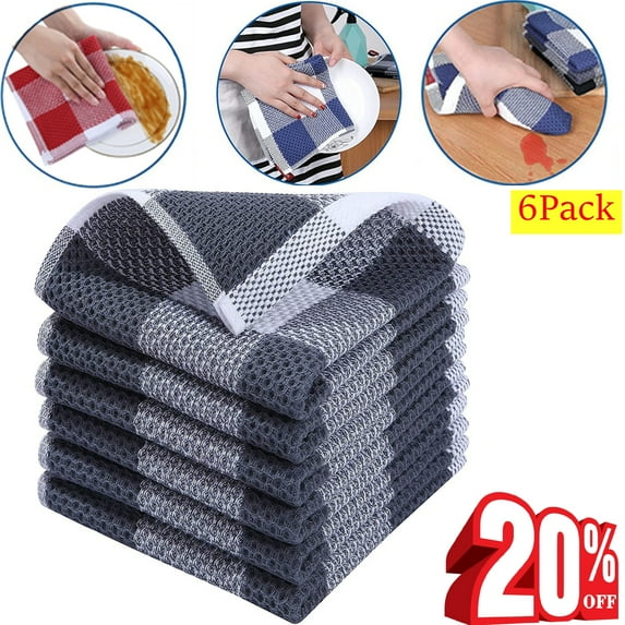 Bxaolu Kitchen Towels and Dishcloths Set, 13x13 Inches, Set of 6 Cotton Dish for Washing Dishes Rags Everyday Cooking Baking, Gray