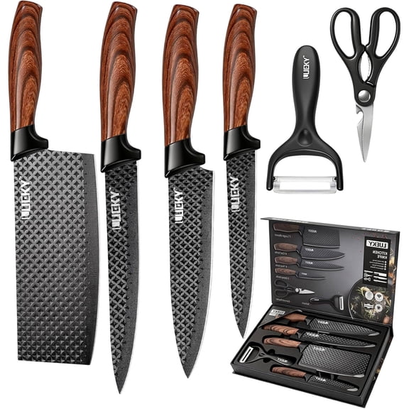 Bxaolu Knife Set, 6PCS Kitchen knife Set with Healthy Anti-Rust Coating, Stainless Steel Professional Chef Knife Sets with Box, Kitchen Knives with Scissors, Peeler for Cooking, Dishwasher Safe