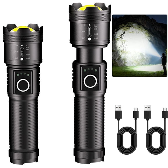 Bxaolu LED Flashlights Rechargeable USB High Lumens, Small and Bright Pocket Flashlight, Water Resistant Handheld Flash Light for Camping, Outdoor, Emergency, 2 Pack