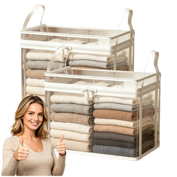 Bxaolu Large Heavy-Duty Thick Plastic Clear Storage Bag for Clothes, Moving & Storages, Stackable Foldable Bins Totes Bags with Lids Handles and Zipper for Home Organization(2Pack-S)