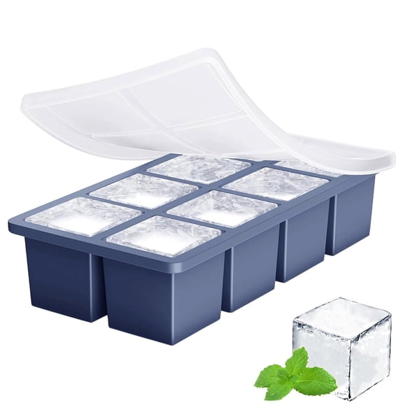 Bxaolu Large Ice Cube Tray for Whiskey: Silicone Ice Cube Trays with Lid - 2Pack Big Square Old Fashioned Ice Cube Maker for Cocktail - 2inch Huge Cubed Ice Trays for Whisky